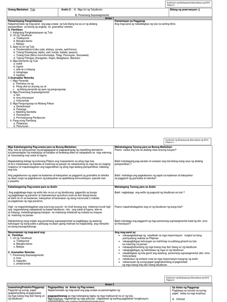 Fil Tula Aralin 2 | PDF