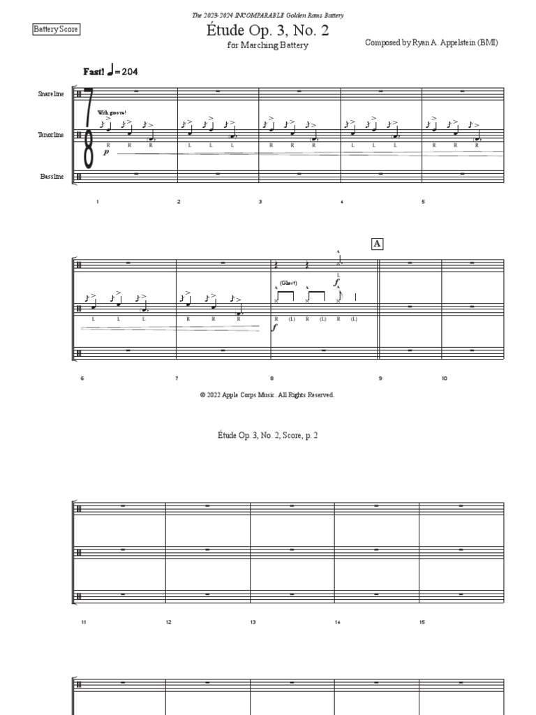 "Op. 3 For Marching Battery" Battery Score Score PDF Musical