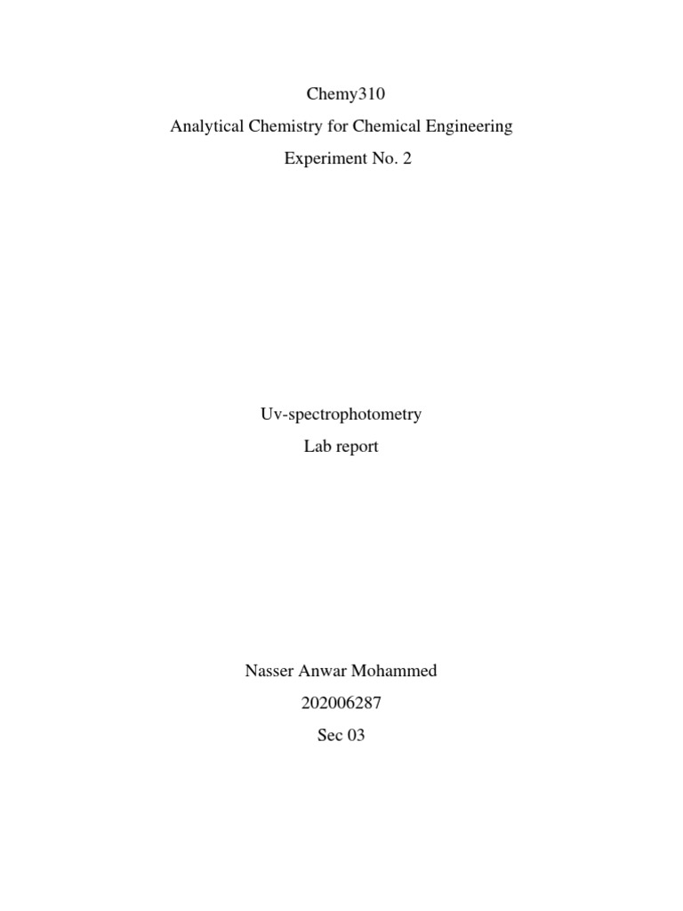 Chemy310 Lab Report 2 Modified PDF Spectrophotometry Ultraviolet