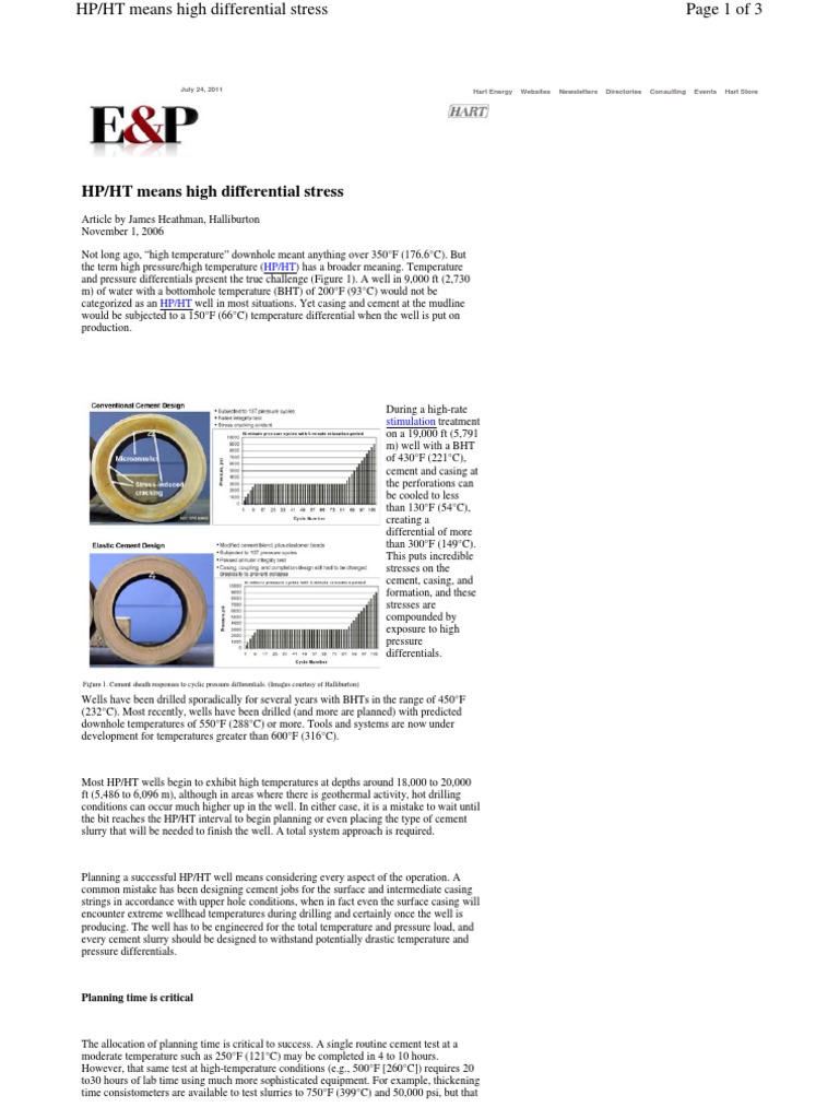 HPHT - Cementing (Hart 2006) | PDF | Casing (Borehole) | Cement