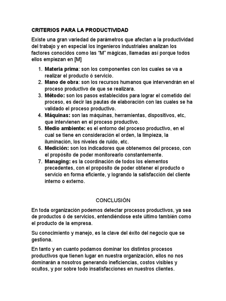 Criterios para La Productividad | PDF