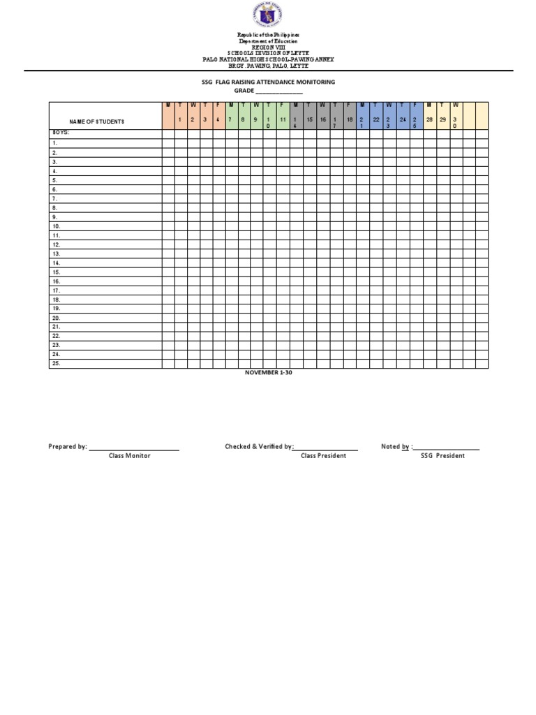 FLAG RAISING Attendance Monitoring BOYS PDF