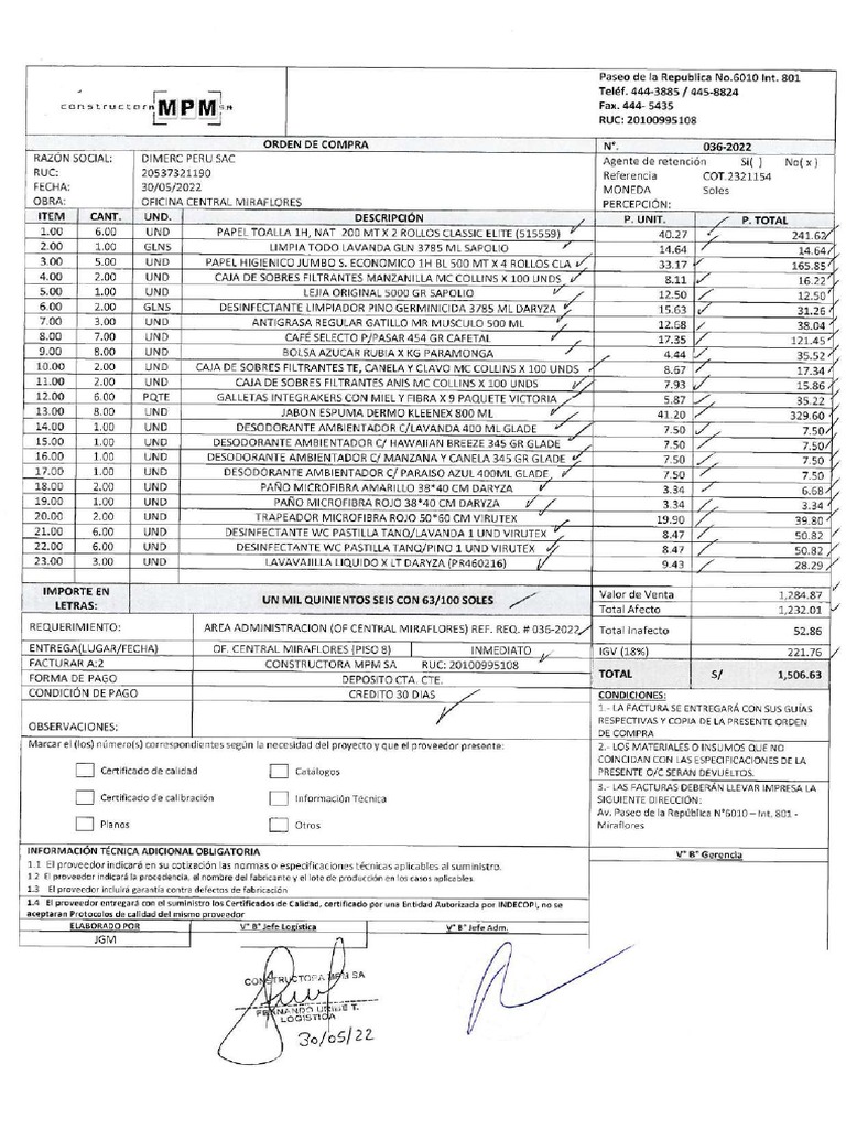 Oc 036-2022 Dimerc Peru Sac | PDF