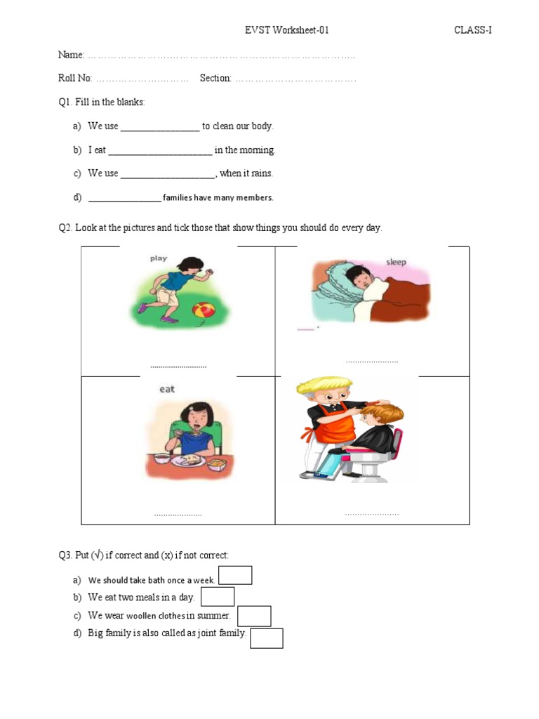 Worksheet Class 01 PDF