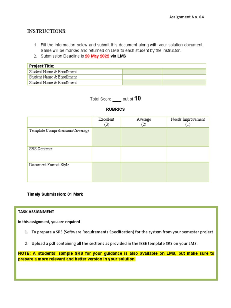 SRS Assignment Submission Guidelines | PDF
