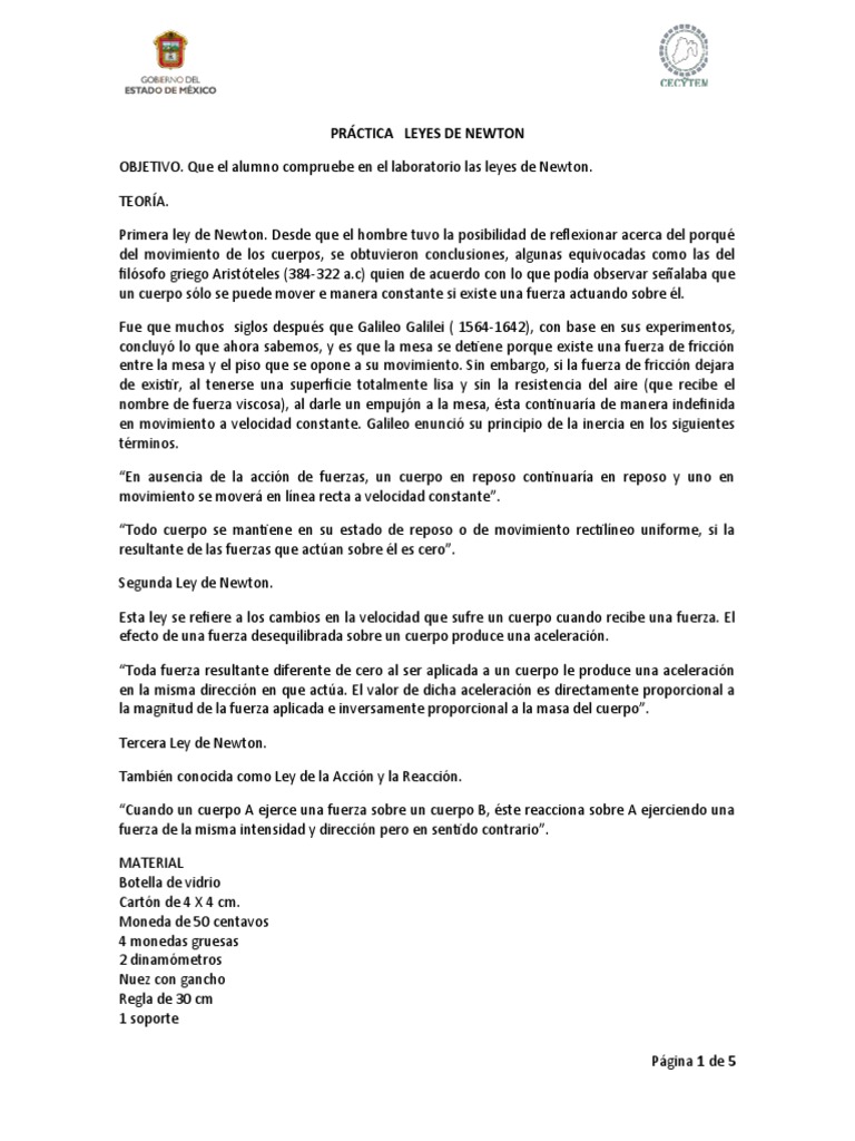 Inercia y Leyes de Newton en Práctica | PDF | Fuerza | Las leyes del ...