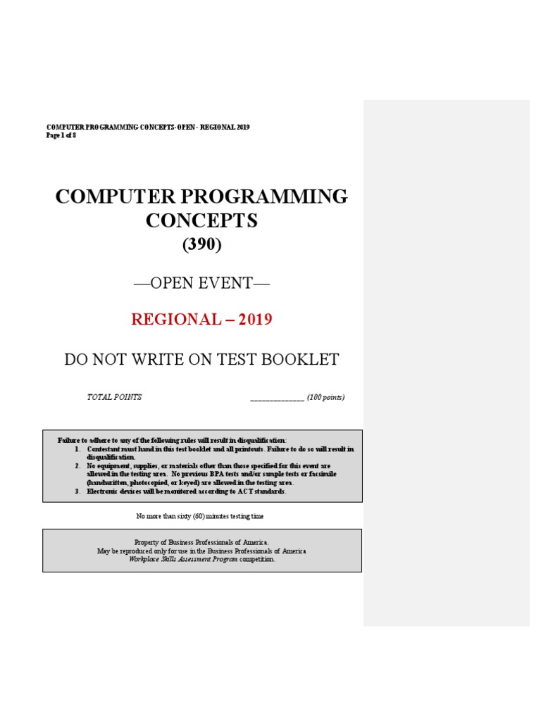 390 - Computer Programming Concepts (Open) - R - 2019 | PDF