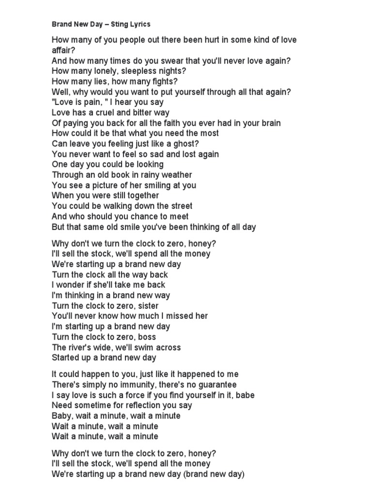 Brand New Day Sting Lyrics PDF