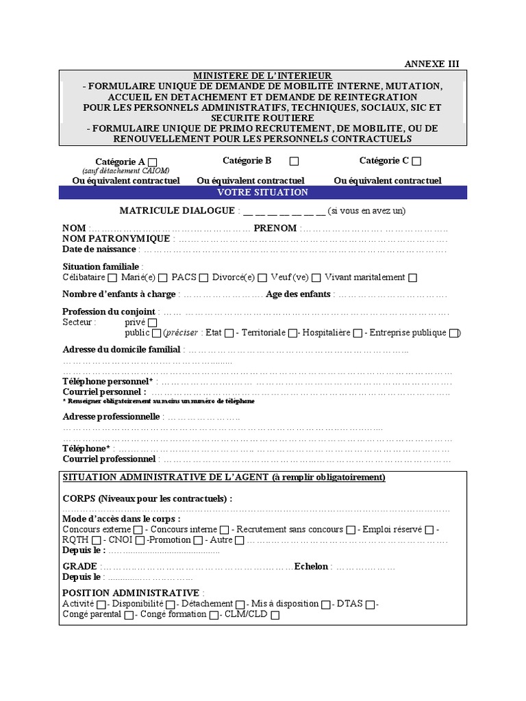 Formulaire Mobilité et Recrutement | PDF