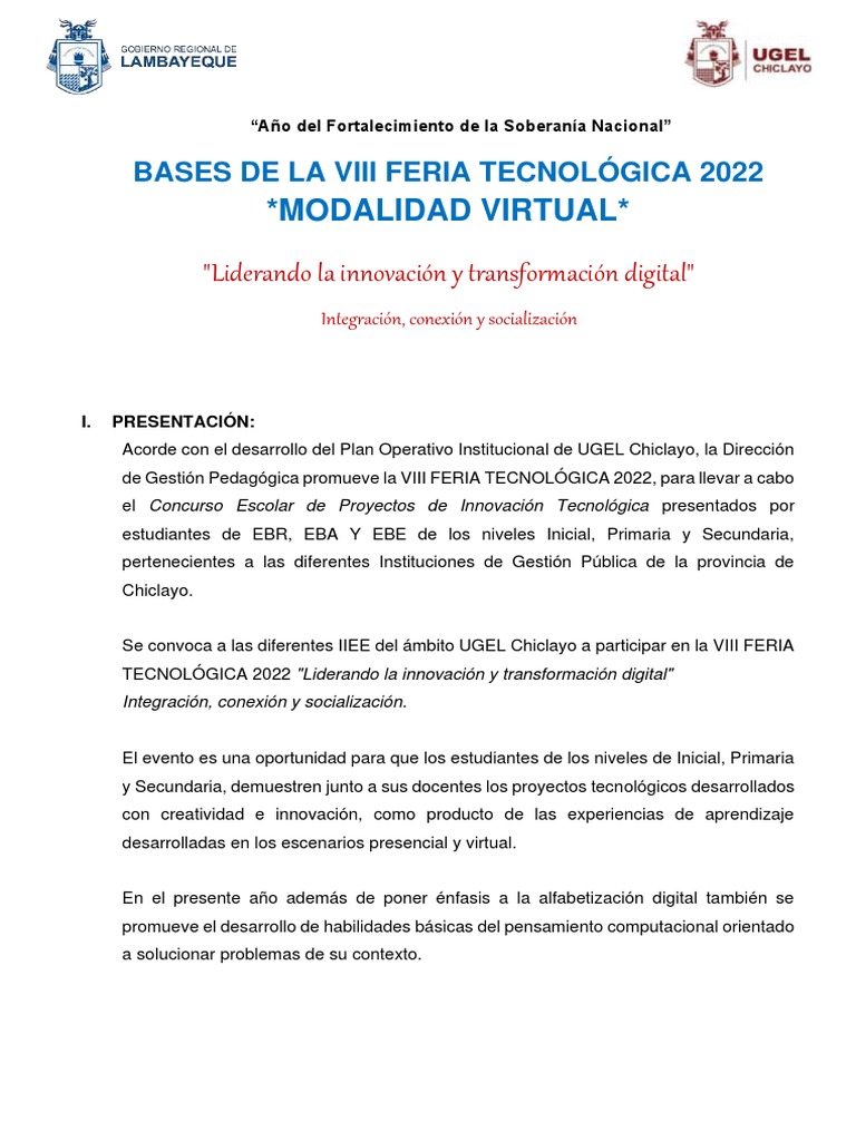 VIII Feria Tecnológica 2022 en Chiclayo | PDF | Educación primaria ...