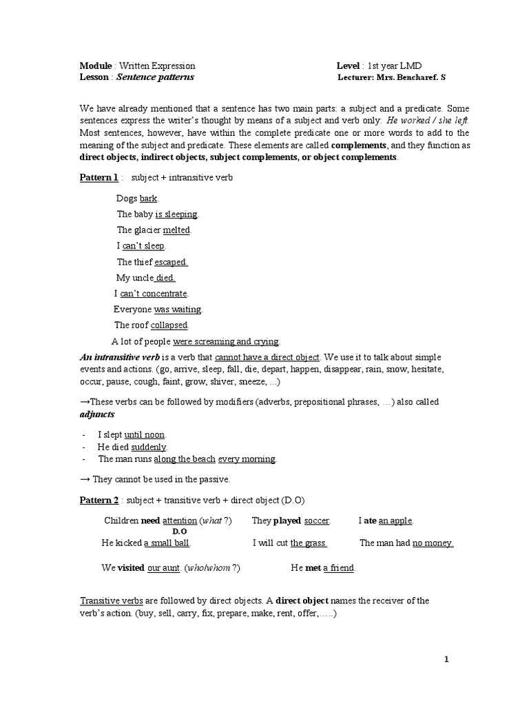 Sentence patterns pdf