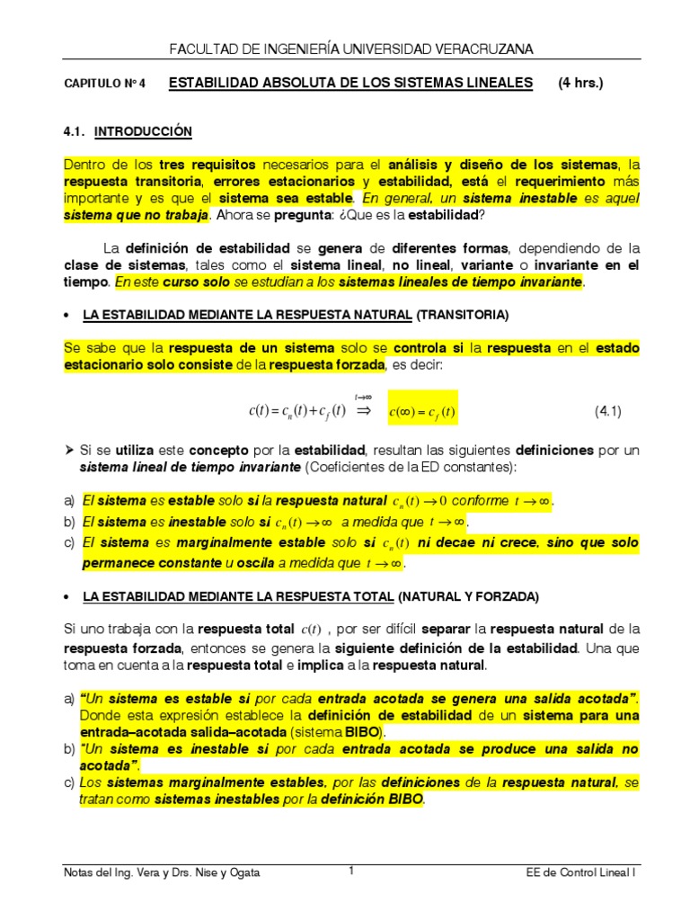 Capítulo 4P-E Estabilidad Sistemas Lineales Tss | PDF