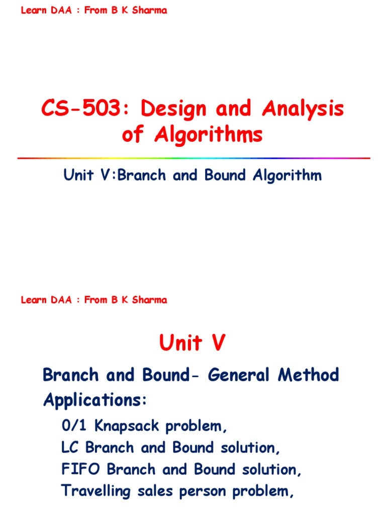 UNIT V BKS Best B and B Algorithm PDF