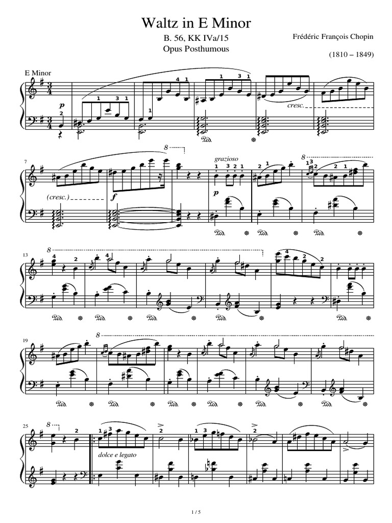 Chopin Waltz in E Minor B. 56 KK IVa15 | PDF | Waltzes | Public Domain ...