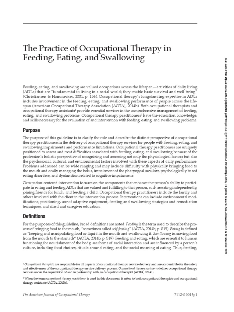 The Practice of Occupational Therapy in Feeding, Eating, and Swallowing