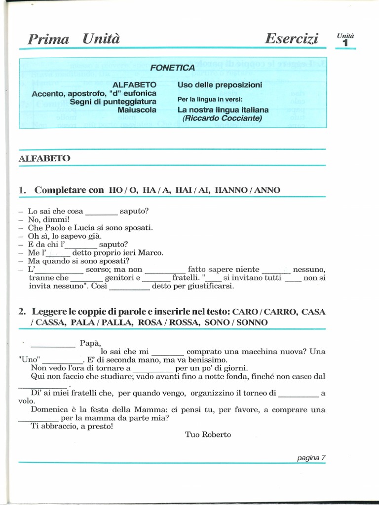 Unita 1 - Esercizi Di Grammatica | PDF