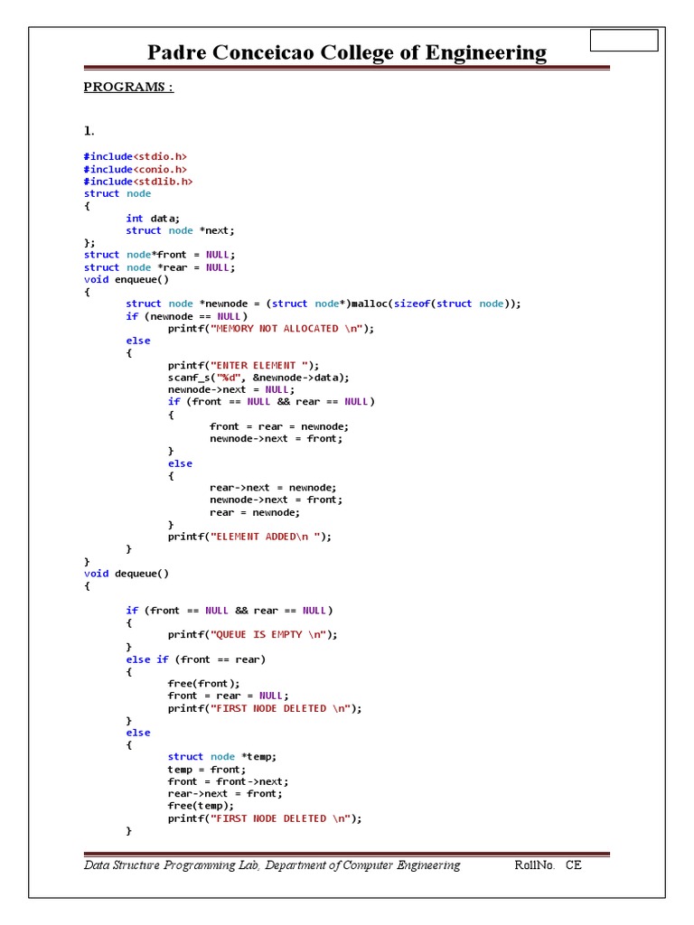 Implementation of a Circular Queue Using Linked List in C Programming | PDF