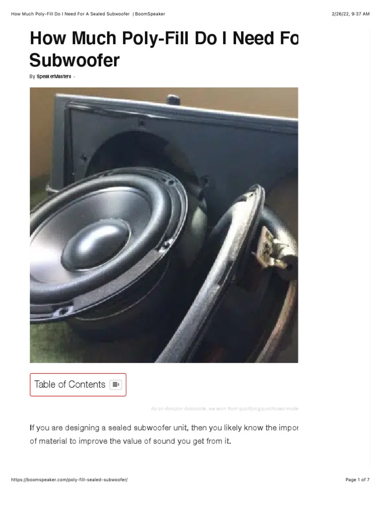 How Much PolyFill Do I Need For A Sealed Subwoofer BoomSpeaker PDF Loudspeaker Acoustics