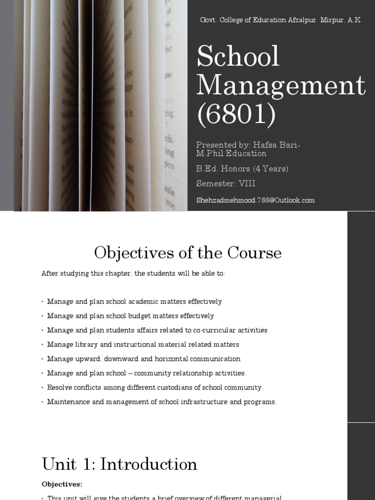 School Management Overview and Practices | PDF | Curriculum | Teachers