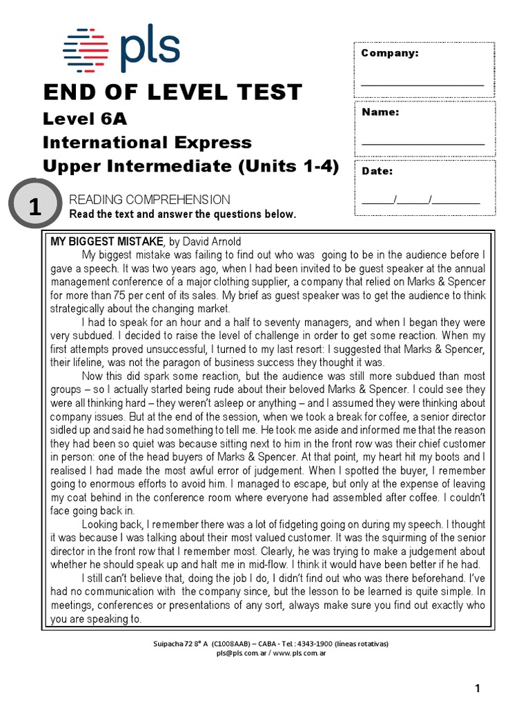 Upper Intermediate Reading Comprehension Test | PDF