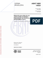 ABNT NBR 14920-2008 - Nãotecido para Artigo de Uso Odonto-Médico-Hospitalar - Determinação Da Resistência À Penetração Bacteriológica A Seco