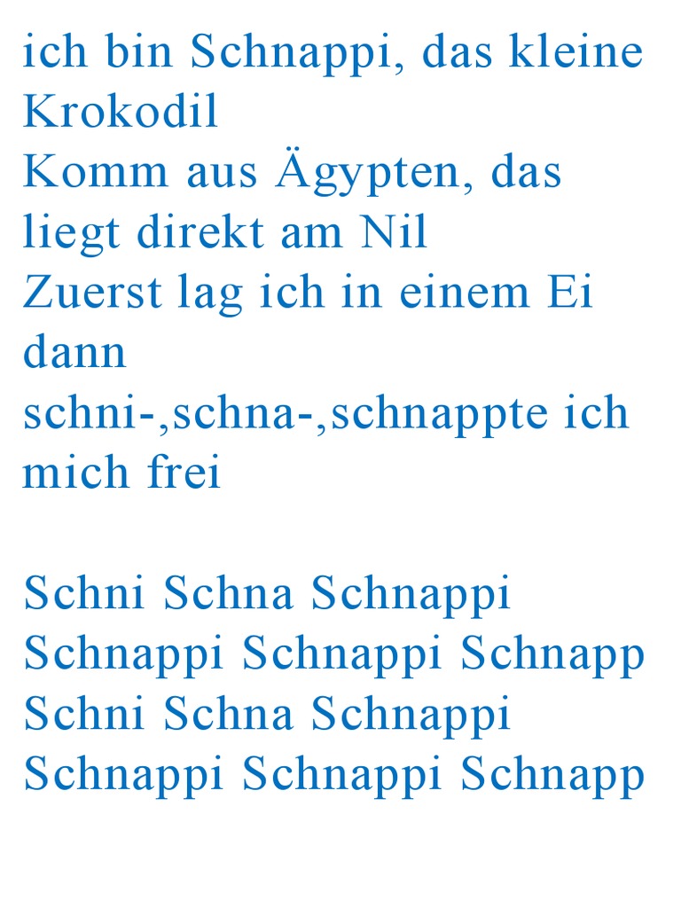 Songtext Von Schnappi , Schnappi Das Kleine Krokodil – GKAALN