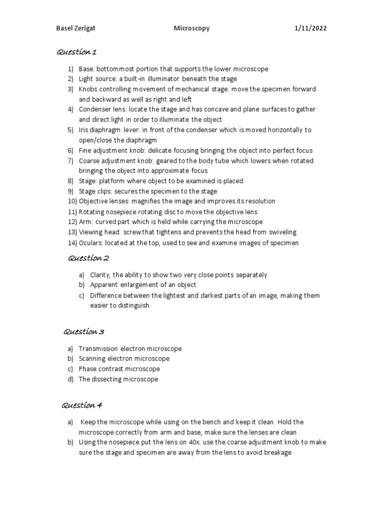 Microscope Lab PDF Microscope Optics