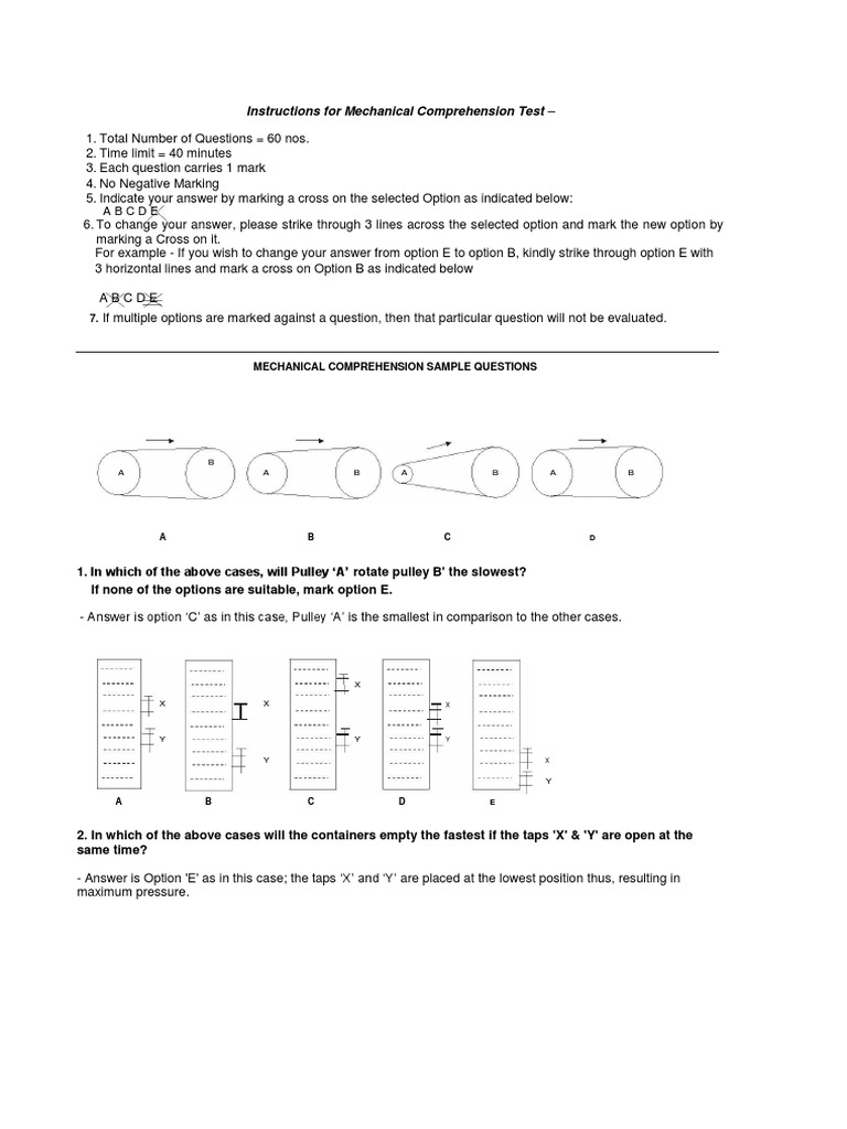 Sample Mechanical Comprehension Test PDF Gases Chemical Engineering
