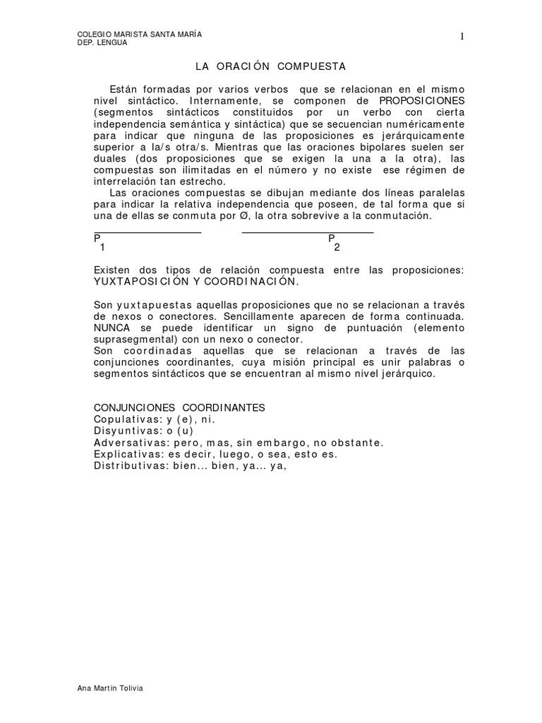 Copia de La Oracion Compuesta 4o | PDF | Oración (Lingüística ...