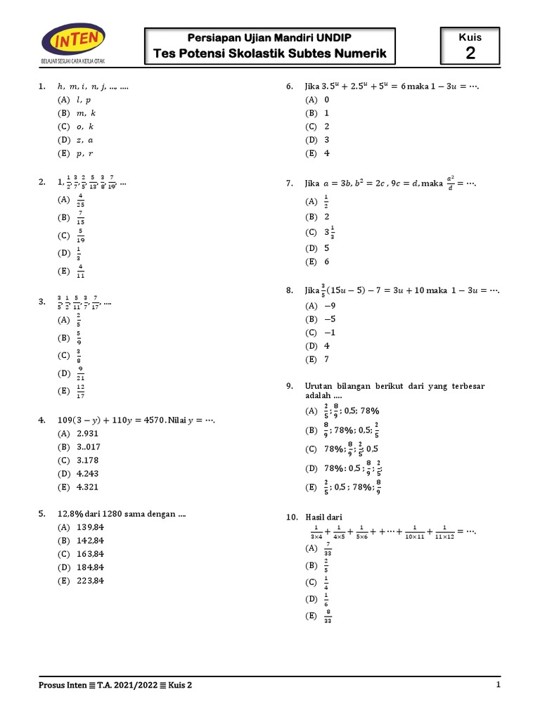 Kuis Potensi Skolastik Numerik UNDIP | PDF