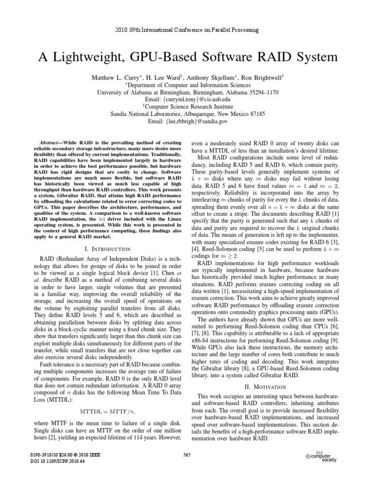 A Lightweight, GPU-Based Software RAID System | PDF | Cache (Computing ...