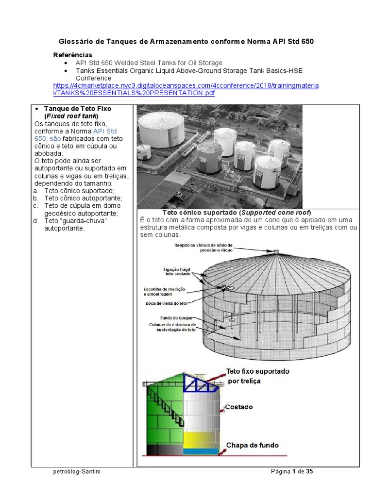 Glossário de Tanques API Std 650 | PDF | Isolamento térmico | Combustão