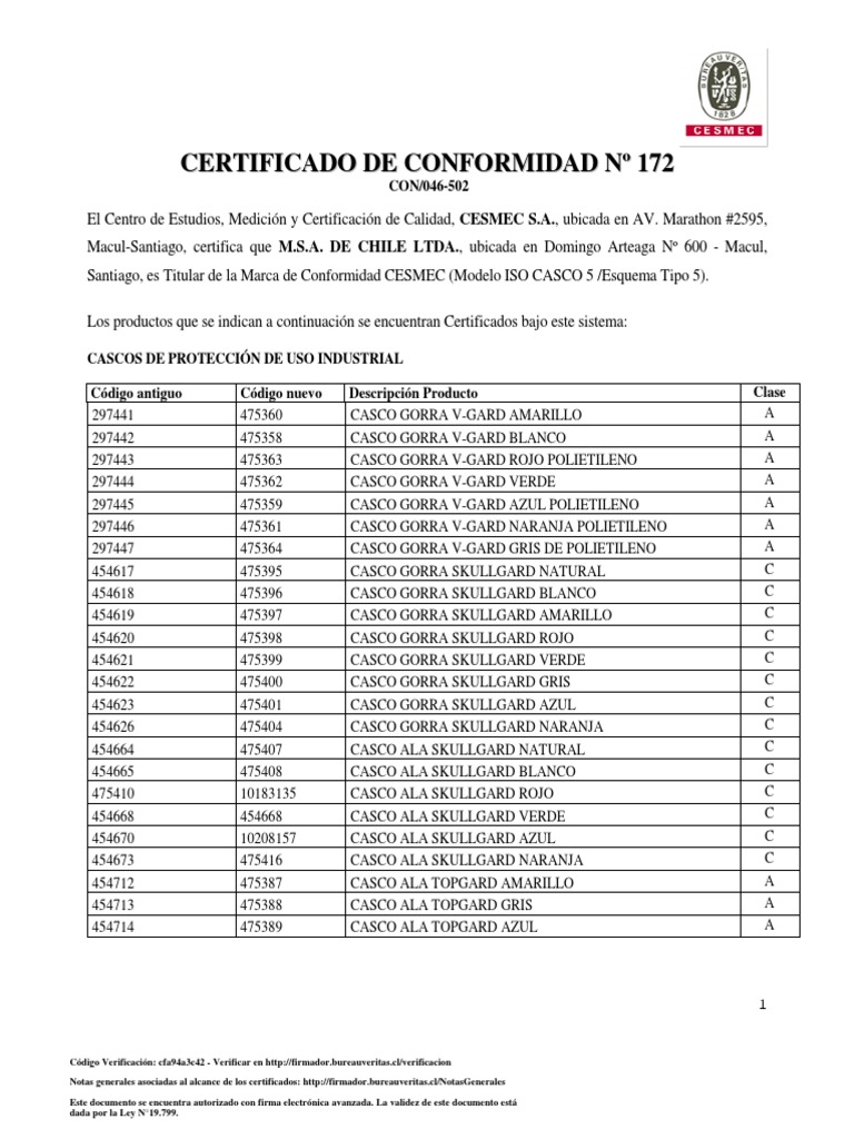 Certificado de Calidad de Los EPP PDF