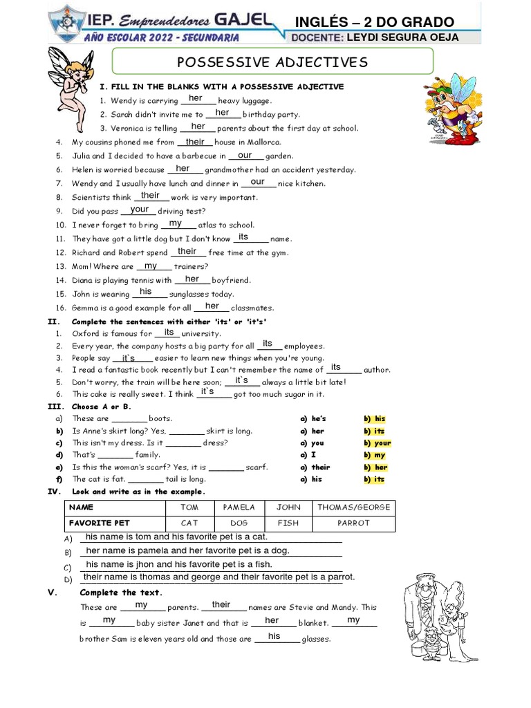 Possessive Adjectives Practice for Grade 2 | PDF