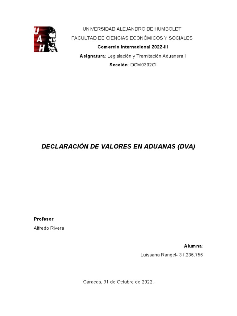 Declaración en Valor de Aduanas (DVA) | PDF