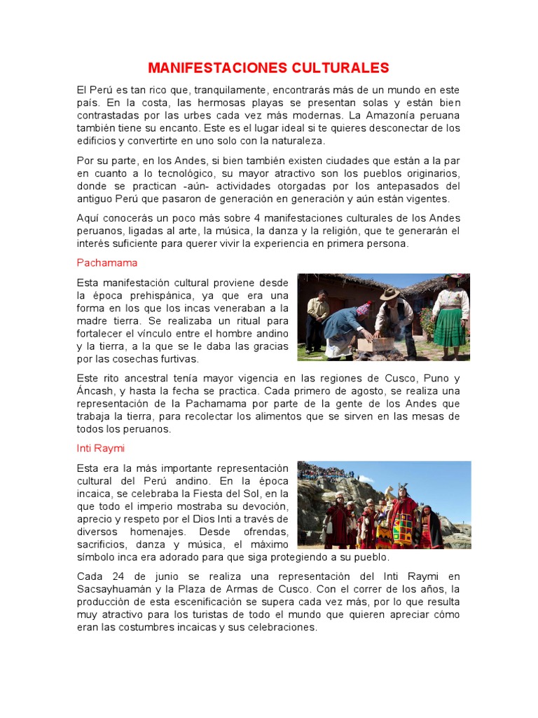 Manifestaciones culturales del Perú | PDF | Perú | Imperio Inca