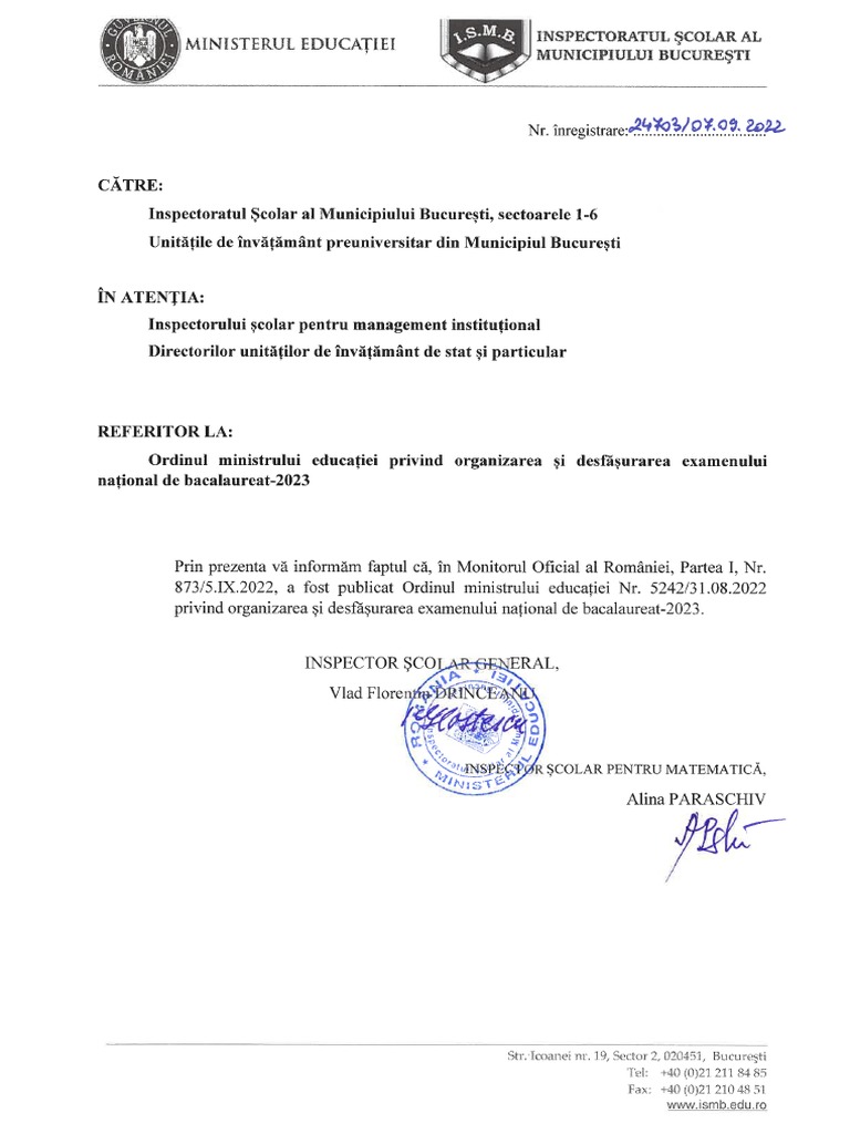 Ordin Bacalaureat 2023 PDF