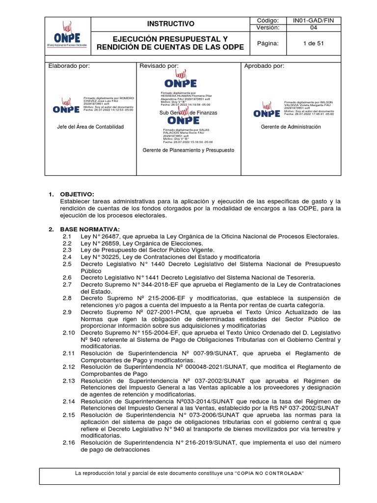 IN01-GAD-FIN - Ejec. Presup. y Rendicion cuentas-ODPE - V04 | PDF ...