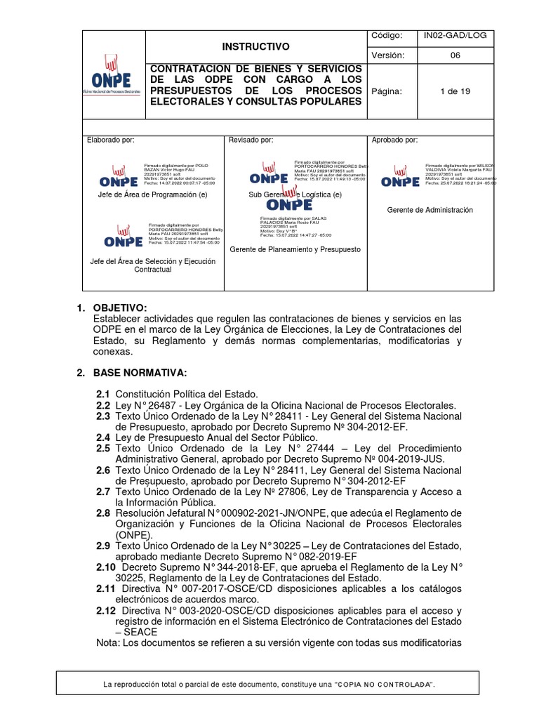 IN02-GAD - LOG Contrataciones de Bs y Ss de Las ODPE Con Cargo - V06 | PDF