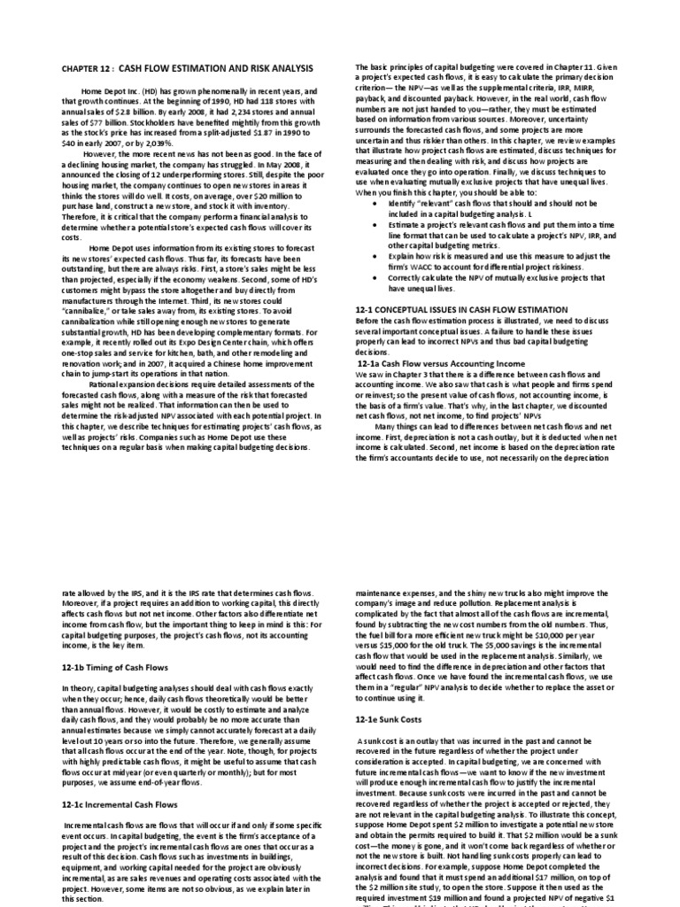 Chapter 12 Cash Flow Estimation And Risk Analysis Pdf Capital