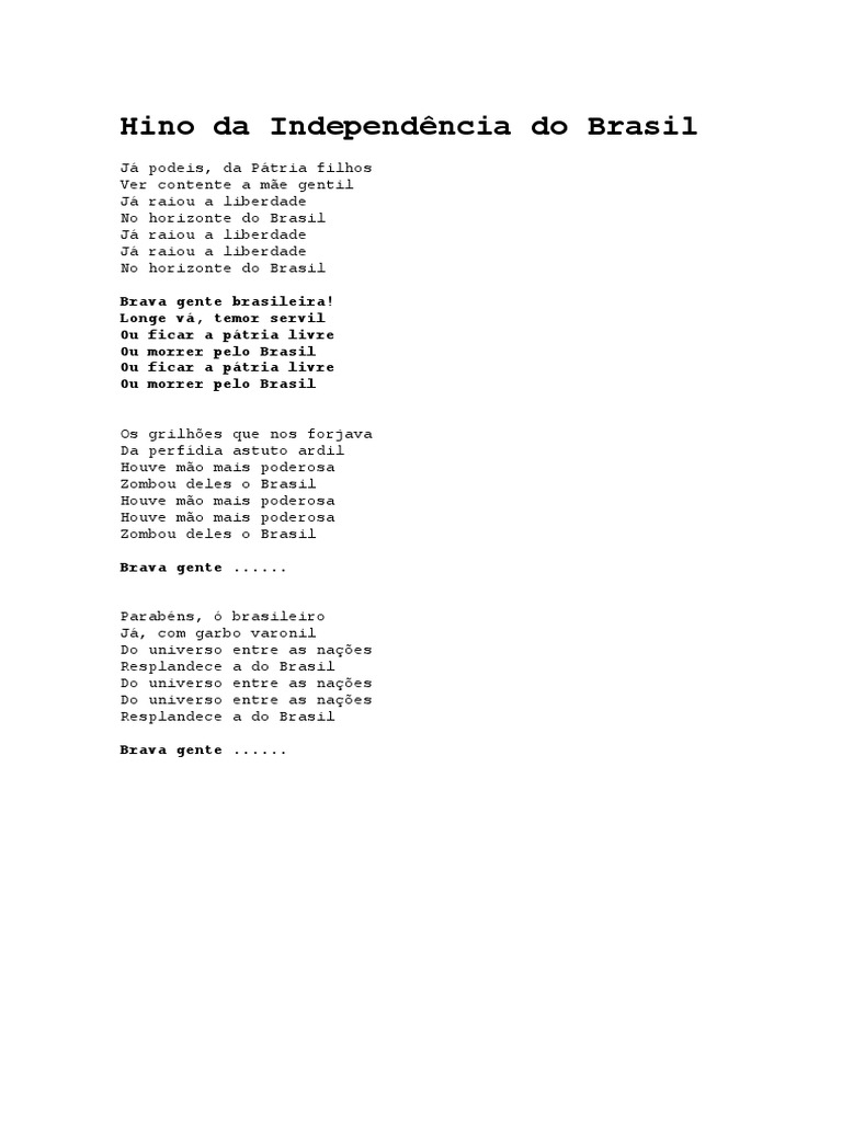 Letra do Hino da Independência do Brasil | PDF
