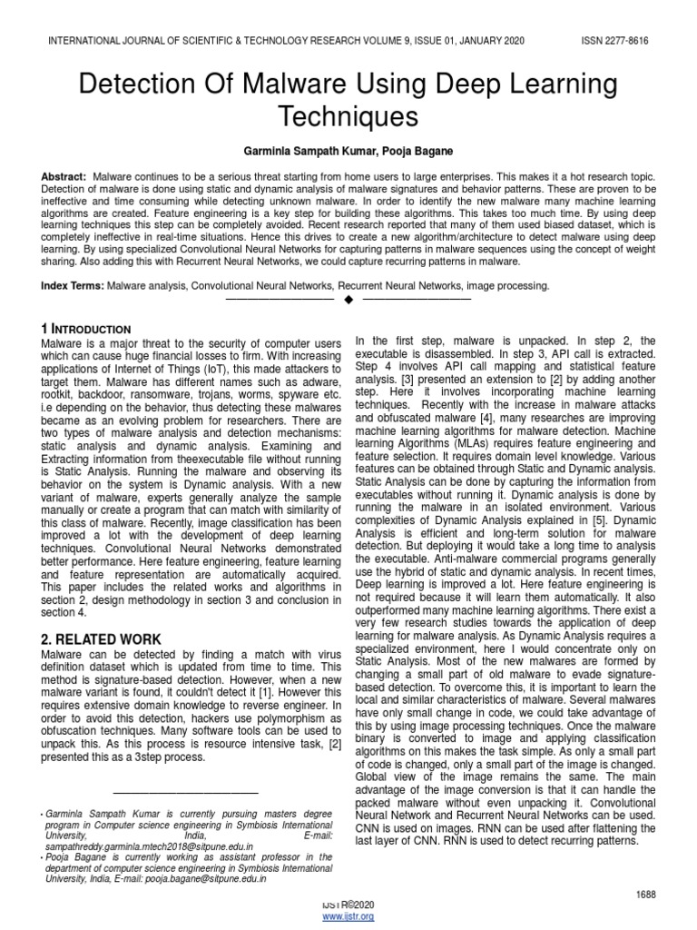 Detection of Malware Using Deep Learning Techniques | PDF