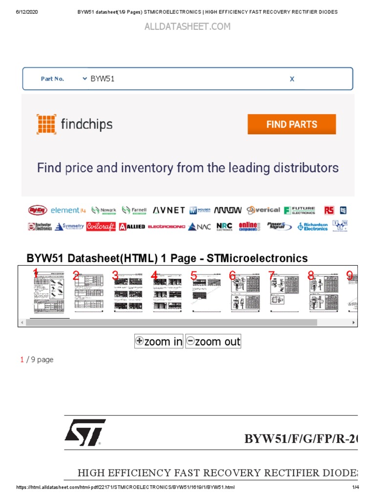 BYW51 Datasheet (1 - 9 Pages) STMICROELECTRONICS - HIGH EFFICIENCY FAST ...