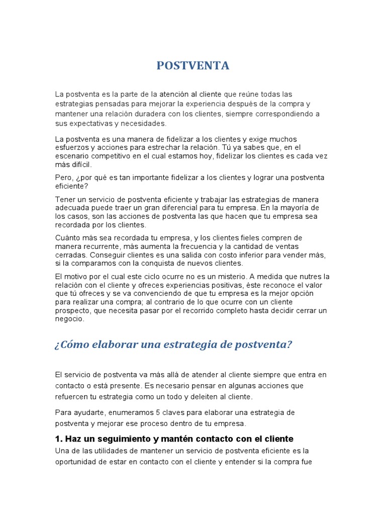 Post Venta | PDF | Cliente | Business