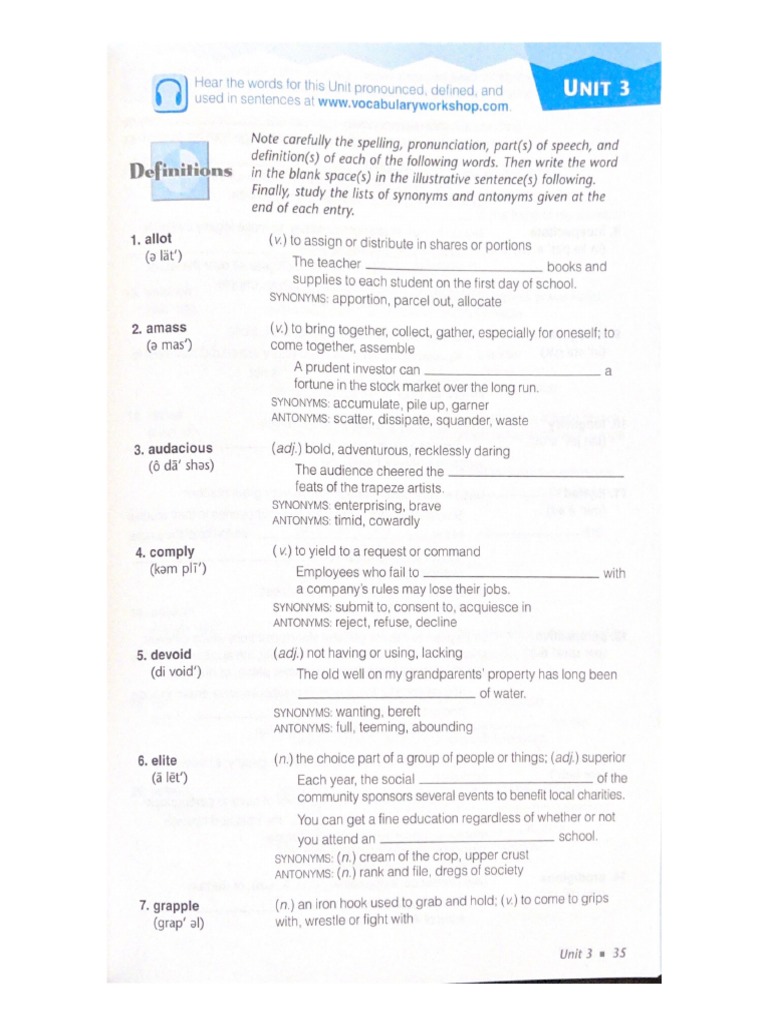 Unit 3 Vocabulary | PDF
