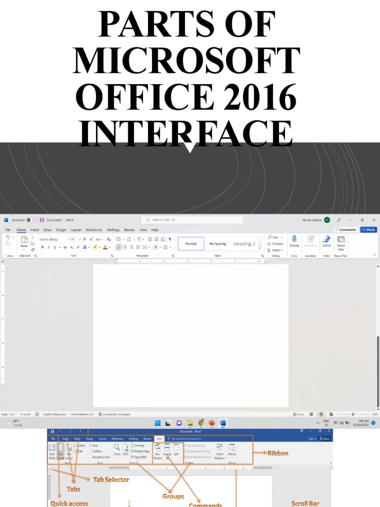 Parts of Microsoft Office 2016 Interface PDF