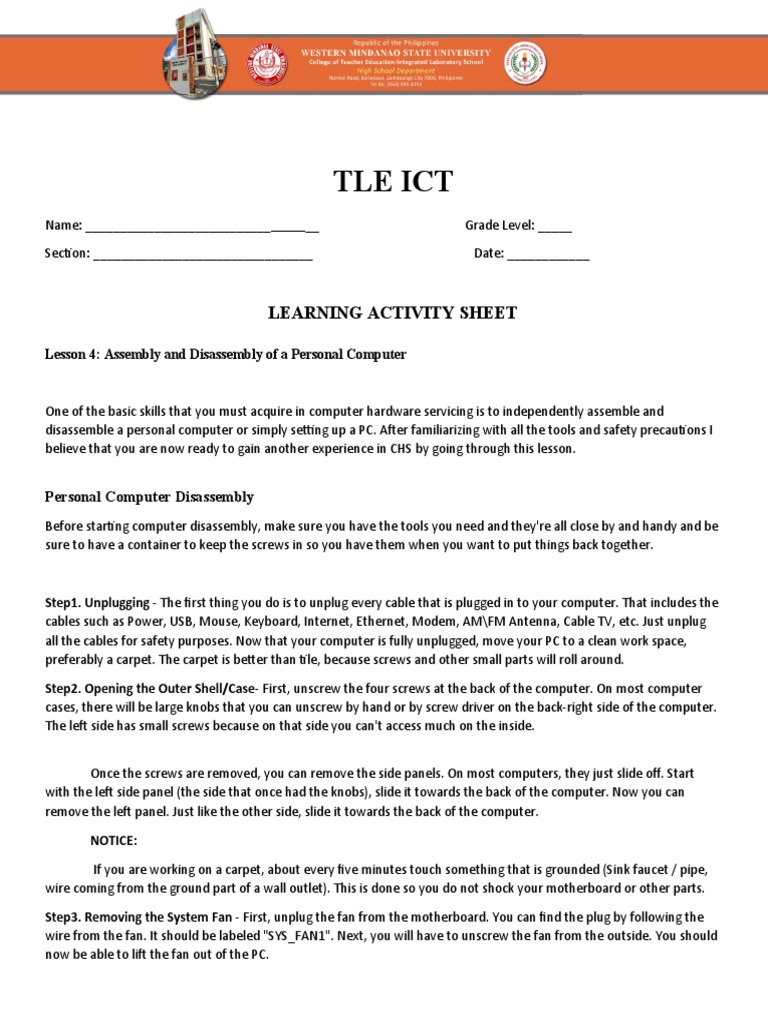 TLE ICT 7 Module 4 PDF Electrical Connector Personal Computers