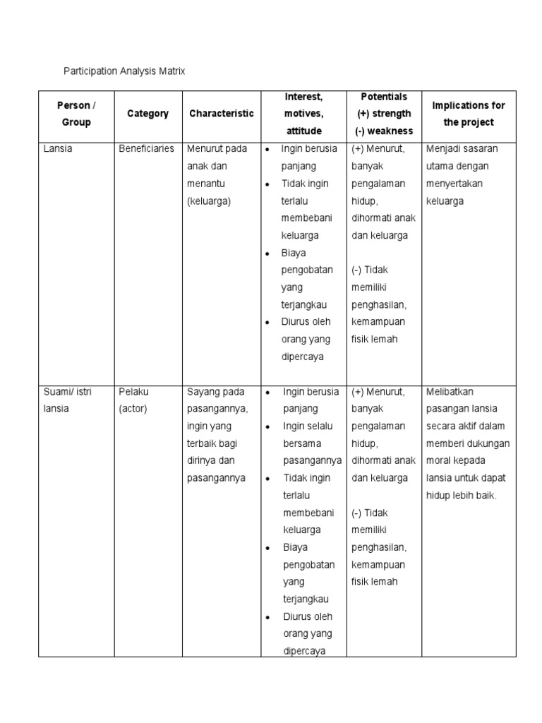 Matriks Analisis Partisipasi Lansia | PDF