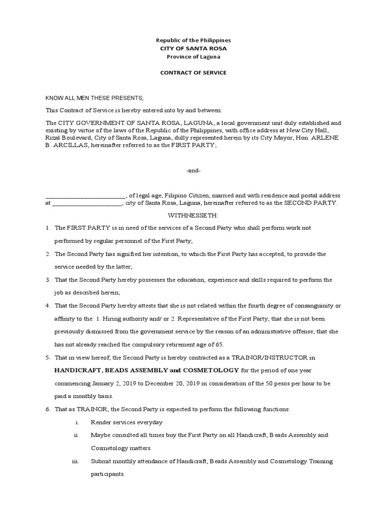 Santa Rosa Service Contract | PDF | Civil Law (Legal System) | Private Law