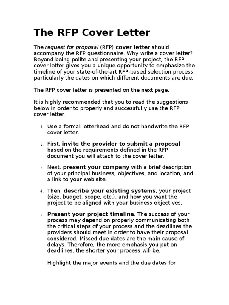 RFP Cover Letter PDF Request For Proposal Business